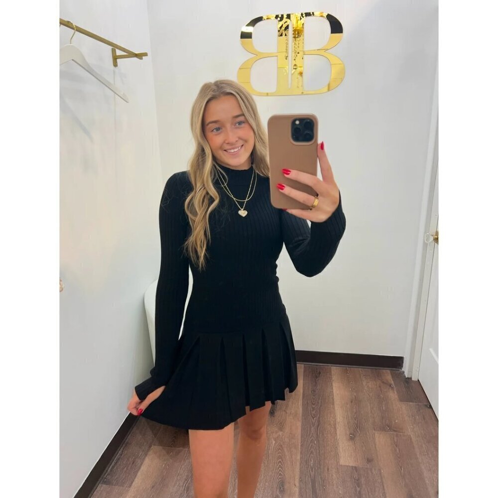 FREE PEOPLE Free People Emmy Long Sleeve Minidress in Black Size Large
